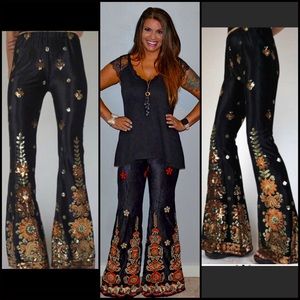 Flower Sequin Flared Pants